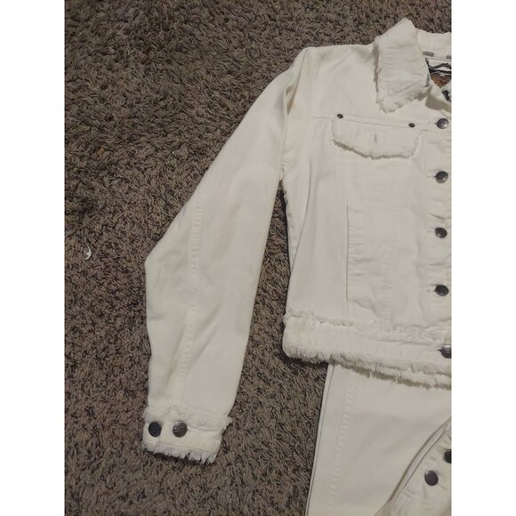 Official Harley Davidson Women's Jacket And Jeans White Fringe Size8 Motorcycle - Picture 4 of 16
